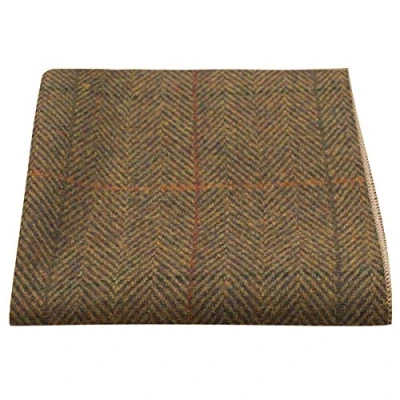 Image of King &amp; Priory Luxury Dijon Herringbone Check Pocket Square, Handkerchief, Tweed