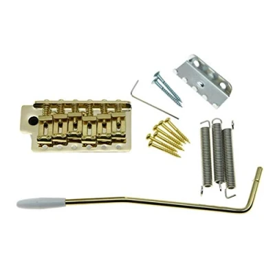 Image of KAISH Gold ST Strat Trem Tremolo Bridge Locking System Full Size Block Vintage Bent Saddles