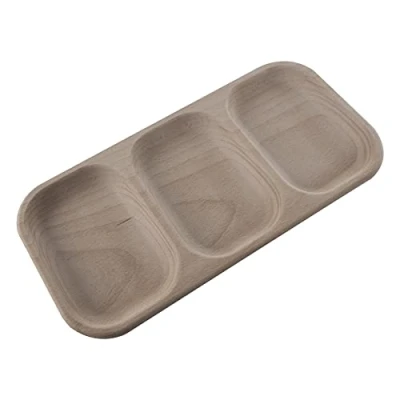Image of WooDeeDoo Wooden 3 Sections Serving Dish Bar Snack Cheese Dip Nibble Tray Compartments Platter 230 x 110 17 mm