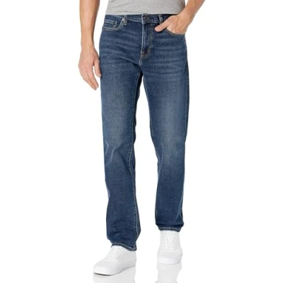 Image of Amazon Essentials Men&#039;s Straight Fit Stretch Jean, Dark Blue Vintage, 32W / 28L
