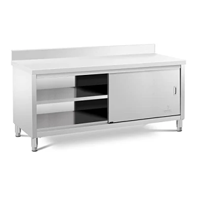 Image of Royal Catering RCSSCB 200X70 E B Stainless Steel Work Cabinet Upstand 200 x 70 cm 600 kg Load Capacity (2 Sliding Doors, 100mm)