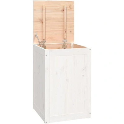 Image of vidaXL Laundry Box Bathroom Bedroom Washing Clothes Storage Wooden Bag Hamper Basket Bin with Lid Home Organiser White Solid Wood Pine