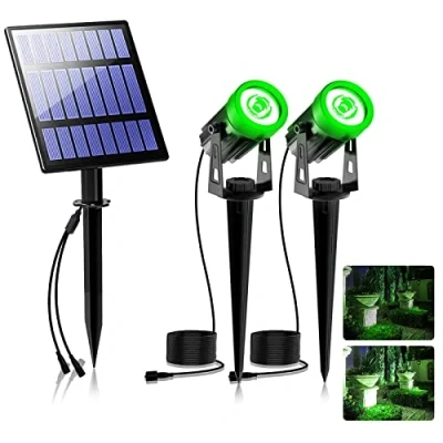 Image of 2W Solar Spotlights,T SUNUS IP65 Waterproof Outdoor Lights Landscape Lighting Wall Light Auto On/ Off with 2 Green Dual Spot Headlamp for Tree,Patio, Yard, Garden