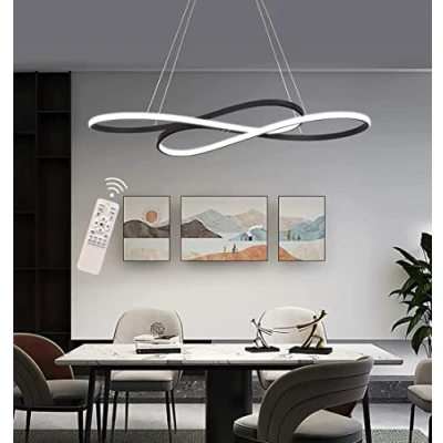 Image of Dimmable LED Ceiling Pendant Light Fixture Restaurant Hanging Lamp with Remote Control,Height Adjustable Lights,Modern Creative Design Chandelier,for Kitchen Island Bar Cafe Dining Room Table