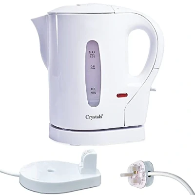 Image of CRYSTALS 1L Cordless Electric Kettle Compact for Travel, Guest Room, Office Makes 4 Cups of tea &amp; coffee Transparent Design Boil Protection Auto Shut off
