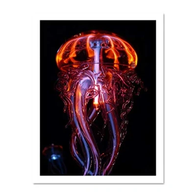 Image of Wee Blue Coo Nature Animal Jellyfish Neon Light Effect Large Framed Art Print Poster Wall Decor 18x24 inch