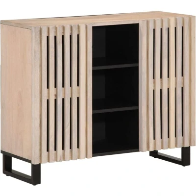 Image of vidaXL Sideboard Side Cabinet Storage Cupboard, Solid Mango Wood, Steel Frame, White Finish, 90x34x75cm, Industrial Style for Living Room/Bedroom