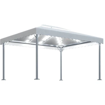 Image of vidaXL Gazebo with LED String Lights 400x300 cm Cream Aluminium