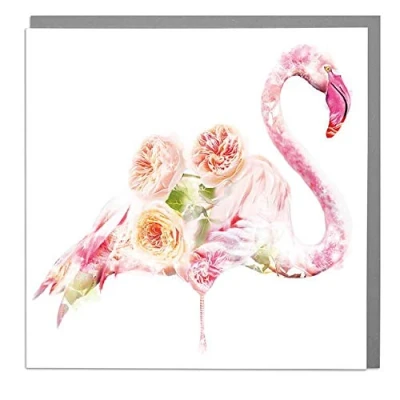 Image of Lola Design Wildlife Botanical Greeting Cards Blank and Envelopes Flamingo Animal Card