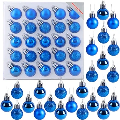 Image of Christmas Concepts® Pack of 25 25mm (1&quot;) Mini Tree Baubles Shiny, Matte &amp; Glitter Decorated (Blue)