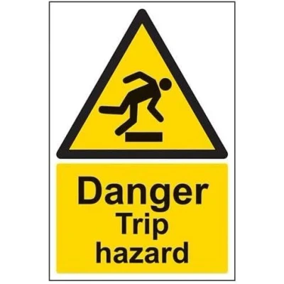 Image of VSafety Danger Trip Hazard Sign Portrait 200mm x 300mm 1mm Rigid Plastic