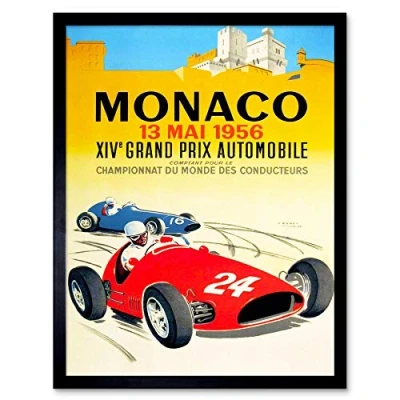 Image of Wee Blue Coo Vintage Advert Transport Grand Prix Monaco 1956 Art Print Framed Poster Wall Decor 12X16 Inch