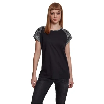 Image of Urban Classics Contrast Raglan Print Tshirt, Women&#039;s, Size: XXL, Black/darkcamo