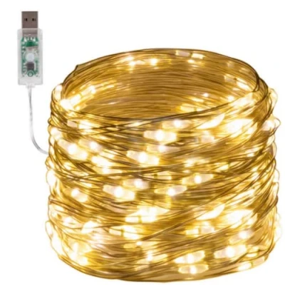 Image of anso 5V USB LED String Lights Fairy 20M 10M 5M Silver Wire Waterproof Garland Home Decor (Warm White,5m 50leds)