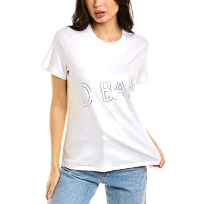 Image of Ted Baker London Womens Malom Branded Foil T Shirt 100% Cotton in White Size 2 UK Small 10
