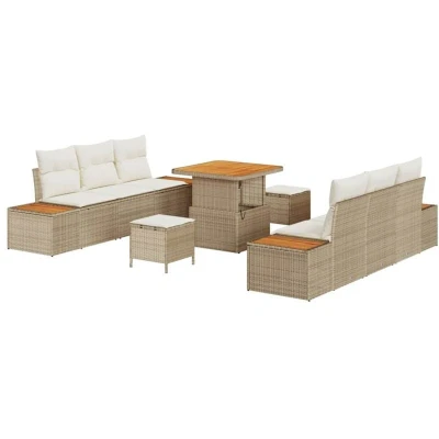 Image of vidaXL Garden Sofa Set with Cushion 9 pcs Beige, Cream 80 x 71 cm