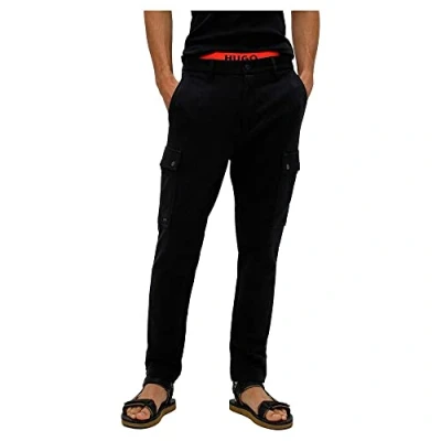 Image of HUGO Mens Glian223 Slim fit Cargo Trousers in Cotton Jersey Black