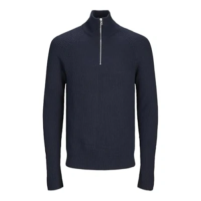 Image of JACK &amp; JONES Men&#039;s Jjpannel Knit Half Zip Aw24 Jumper, Blazer Navy, S