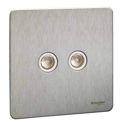 Image of Schneider Electric Ultimate Screwless Flat Plate Double TV/FM Aerial Socket, GU7420WSS, Stainless Steel with White Insert
