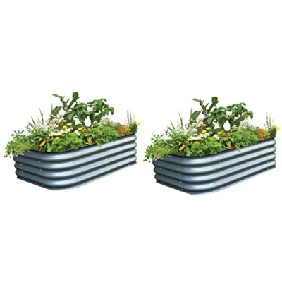 Image of Garden Gear Original Veggie Bed Steel Raised Vegetable Flower Planter Trough Grow Box Set up Six Shapes Outdoor Herb (Steel x2)