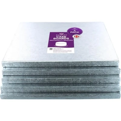 Image of Culpitt 14&quot; Square Silver Cake Drum Board Pack of 5 (Individually Wrapped)