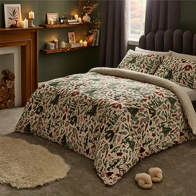 Image of Silentnight Winter Wonderland Fleece Single Christmas Duvet Set Teddy Bear Trees Bedding Cover Extra Soft Warm Easy Care Festive Print Machine Washable