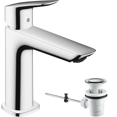 Image of hansgrohe Logis Basin Mixer Tap 110 Fine Energy Saving with pop up waste set, chrome, 71254000