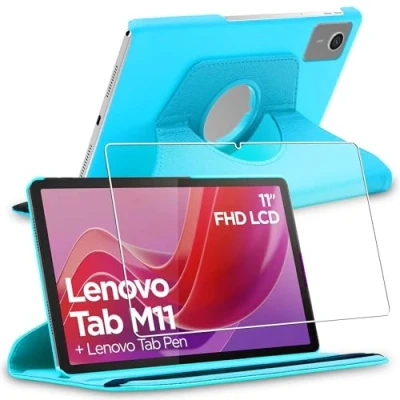 Image of ebestStar for Lenovo Tab M11 Case, Cover 360 Rotating Protection, PU Leather, Blue + Glass Screen Protector