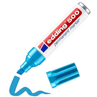 Image of edding 500 permanent marker light blue 1 pen chisel tip 2 7 mm waterproof, quick drying, smear proof pens for cardboard, plastic, wood, metal, glass and fabric