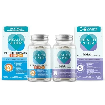 Image of Health &amp; Her Perimenopause Mind+ Supplements for Women Day Night Bundle Multi Nutrient Wellbeing Support 1 Month Supply, Vegan