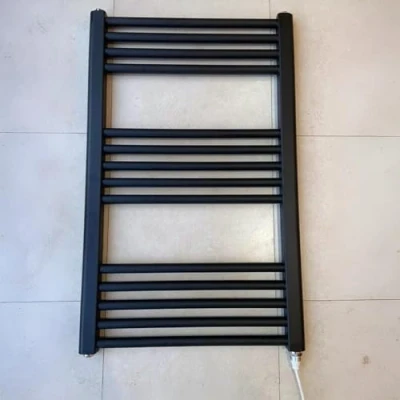 Image of Greenedhouse 500w x 800h Black Electric Straight Heated Towel Rail Bathroom Radiator