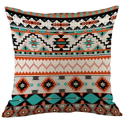 Image of CANSEGO Aztec Pillow Covers Cases Bohemian Pattern Tribal Diamond Triangle Stripes Geometric Throw Cushion Cotton Linen 18x18 Inch Home Decor Couch Desk Bedroom