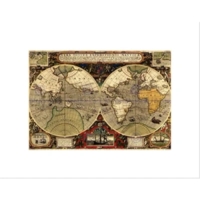Image of Wee Blue Coo Map Antique Hemisphere Globe Worlds Picture Wall Art Print