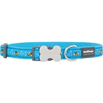 Image of Red Dingo Bucklebone Dog Collar Design, Bumble Bee Turquoise, Small 15mm