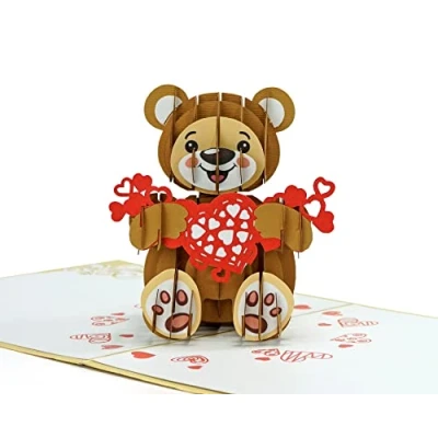 Image of Love Teddy Bear Pop Up 3D card.Love Collection. Perfect Wedding, Anniversary, Birthday surprise greeting card gift for Him, Her, Husband, Wife, Boyfriend, Girlfriend or any loved one15cmx15cm