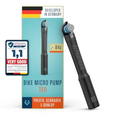 Image of Alphatrail Micro Bike pump Ted for all Valves 120 PSI / 8.3 Bar maximum Pressure I Efficient Telescope function CNC machined aluminium bicycle Presta, Schrader &amp; DV Valve