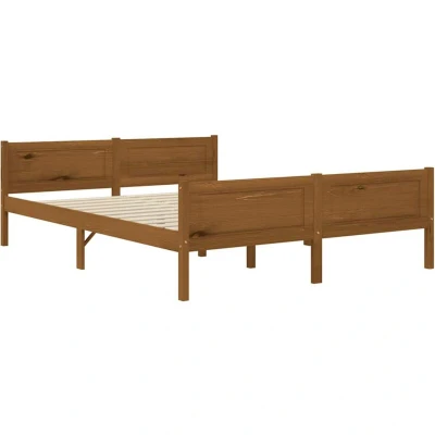 Image of vidaXL Honey Brown Bed Frame Solid Pinewood and Plywood Material Stylish Modern Design 140x200 cm Mattress Size Requires Assembly