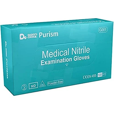 Image of Purism Powder Free Medical Nitrile Gloves, Box of 100 Medium EN 455