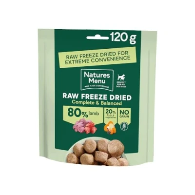 Image of Natures Menu Raw Freeze Dried Dog Food Complete &amp; Balanced 80/20 All Pack Sizes Flavours (120g x 1, Lamb)
