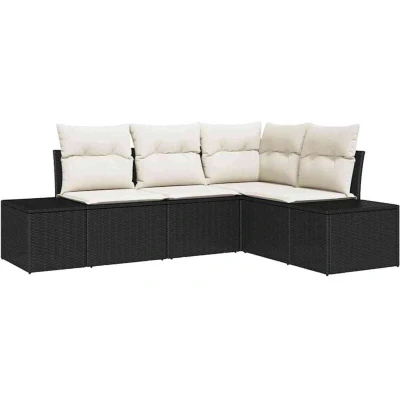 Image of vidaXL 4 Piece Garden Sofa Set with Cushions Black Poly Rattan