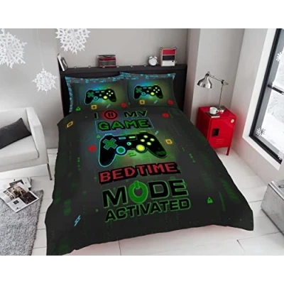 Image of T&amp;A Textiles and Hosiery Ltd Children Gamer Gaming Duvet Quilt Cover Boys Kids Game Bedding Set Luxury Single, Green
