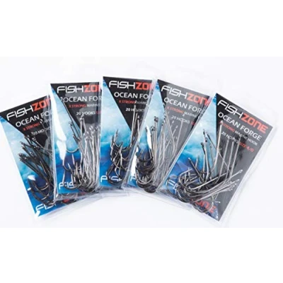 Image of FISHZONE UK 50 or 100 OCEANFORGE Sea Fishing Hooks (5 packs of 10 20) XX Strong Forged High Carbon Steel Aberdeen Available 6/0 5/0 4/0 3/0 2/0 1/0 and 1 (Size hooks)