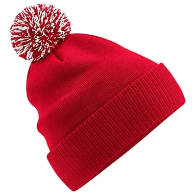 Image of Beechfield Recycled Snowstar Beanie Stylish Ribbed Cuff Classic Red/White