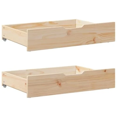 Image of vidaXL Under Bed Drawers with Wheels Set of 2, Solid Pine Wood, Brown, 80x55x16 cm Bedroom Storage Organizer for Bedding, Clothes, Toys