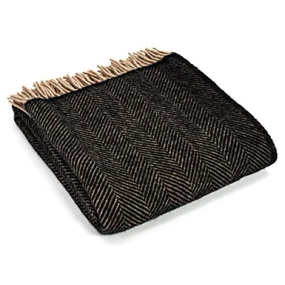 Image of Tweedmill Textiles Herringbone pure new wool blanket throw rug VINTAGE British made