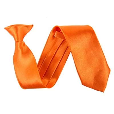 Image of Wide 3&quot; Satin Solid Colour Plain Safety Clip On Tie (Orange)