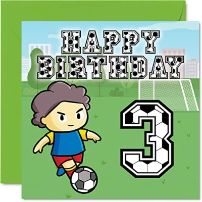 Image of 3rd Birthday Card Boy Football Fan Happy 3 Year Old Boy, Boys Cards for Him, 145mm x Greeting Son, Brother, Grandson, Nephew, Cousin, Third