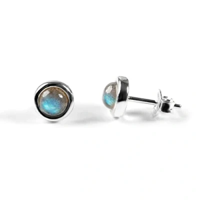 Image of Labradorite and Sterling Silver Simple Minimal Round Stud Earrings, Natural Gemstone Earrings
