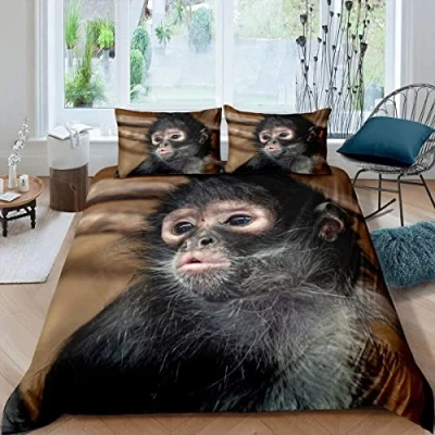 Image of Monkey Duvet Cover Wild Animal Bedding Set For Kids Boys Teens Wildlife Comforter Safari Theme Bedspread With Zipper Closure Bedroom Decor Single Size Black