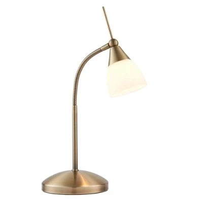 Image of Endon Range 33W Antique Brass &amp; White Glass Decorative Touch Dimmer Task Table Lamp